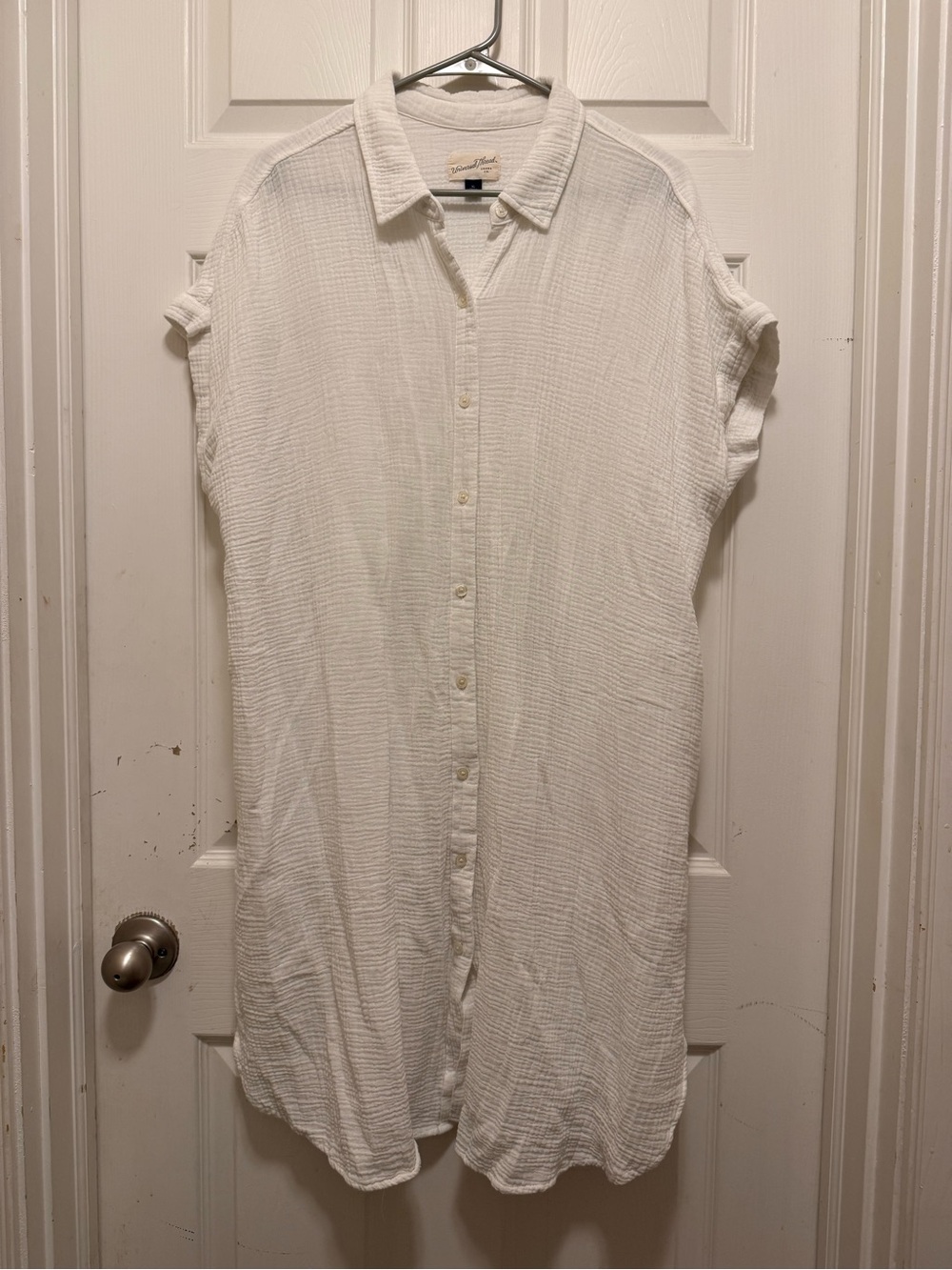 Lightweight White Gauze Button-Up Shirt Dress/Swim Cover